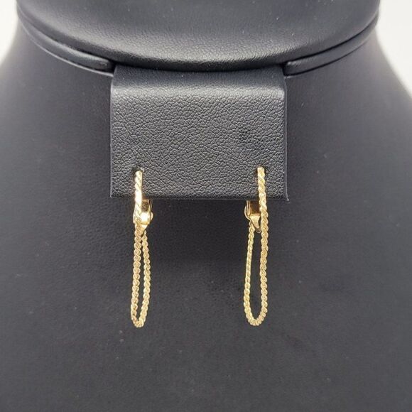 Vintage Sarah Coventry Signed Chain Hoop Drop Clip On Earrings Gold Tone Dainty - Picture 1 of 8